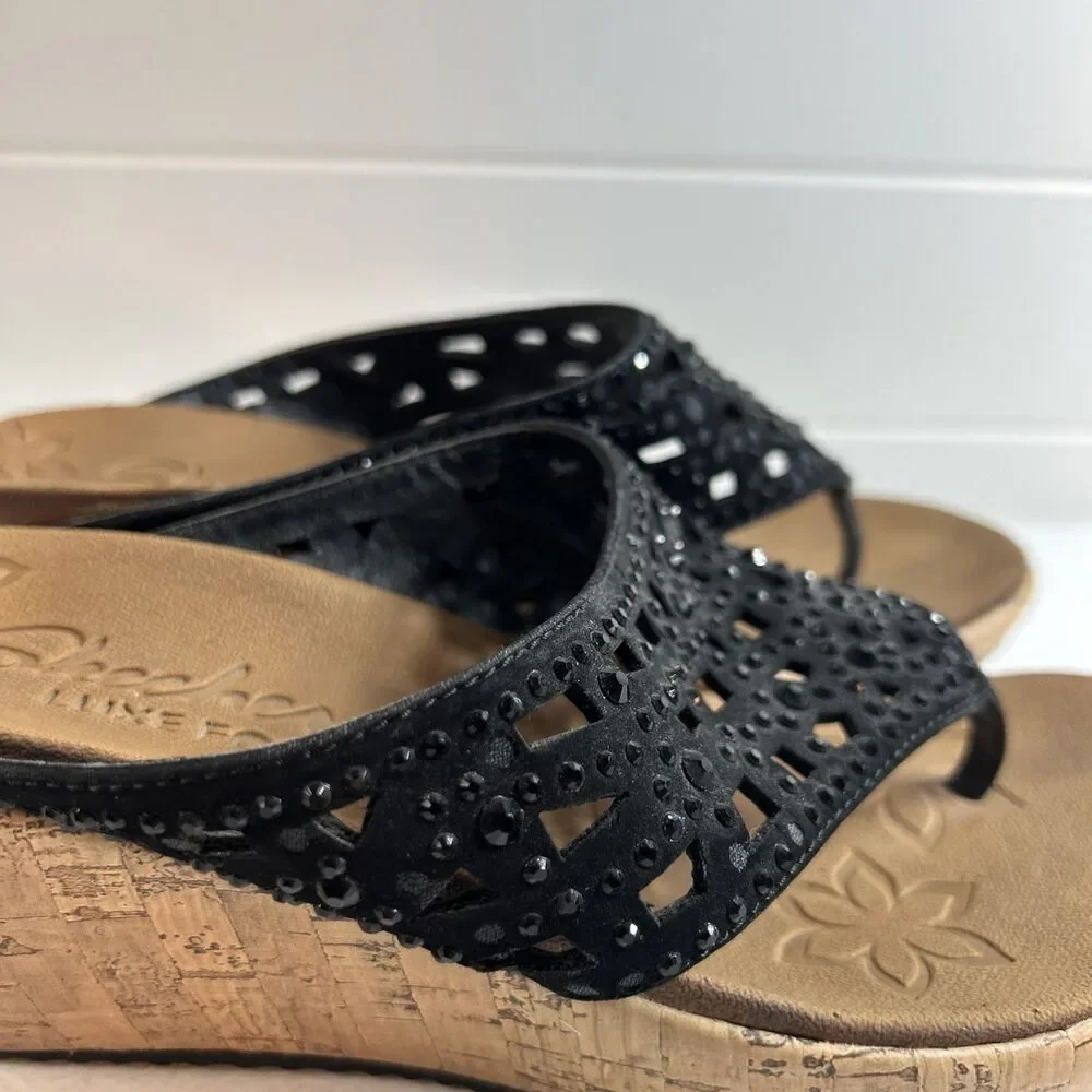 Skechers Women’s Sandal Size 5 Black Rhinestone Thong Bling